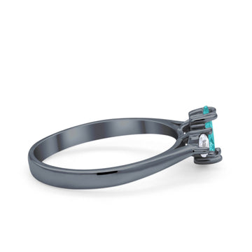 Three Stone Wedding Ring Black Tone, Simulated Paraiba Tourmaline CZ 925 Sterling Silver